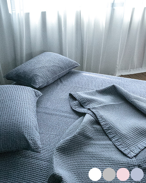 줄누빔 뱀부 침대 패드 블루