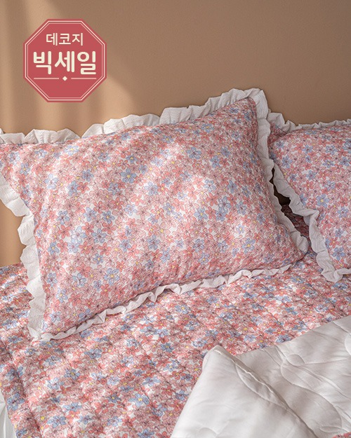 재고정리 매화 스노우 리플 꽃무늬 베개커버 5070 블루 핑크