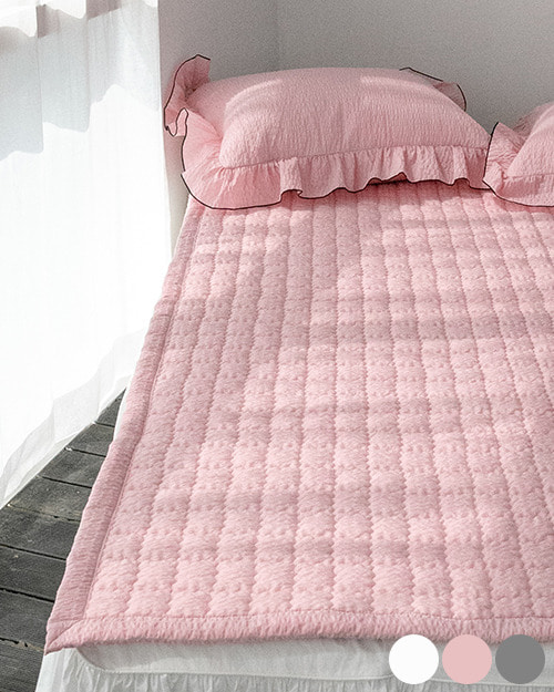 무지 시어서커 여름 침대 패드 핑크