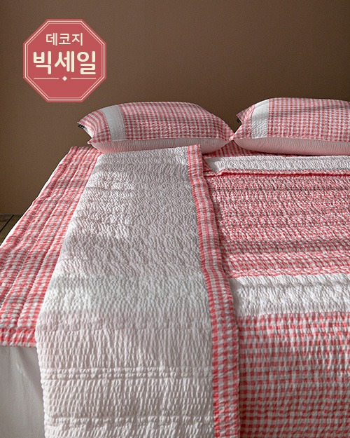 재고정리 깅엄체크 시어서커 여름 침대패드 핑크