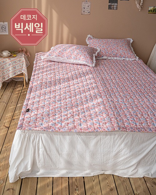 재고정리 매화 스노우 리플 플라워 침대 패드 퀸 핑크